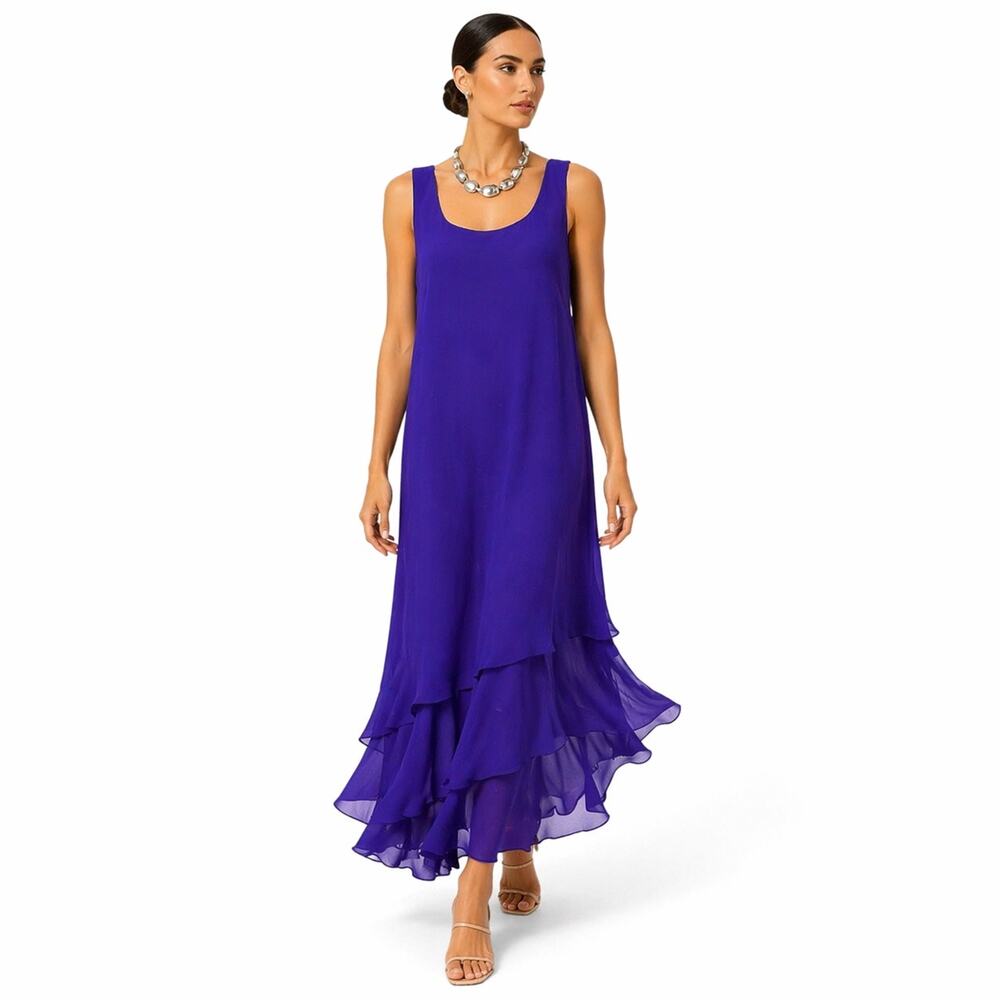 Cattiva NY Purple Chiffon Tiered Maxi Dress XL 16 18 Wedding Guest Flowy